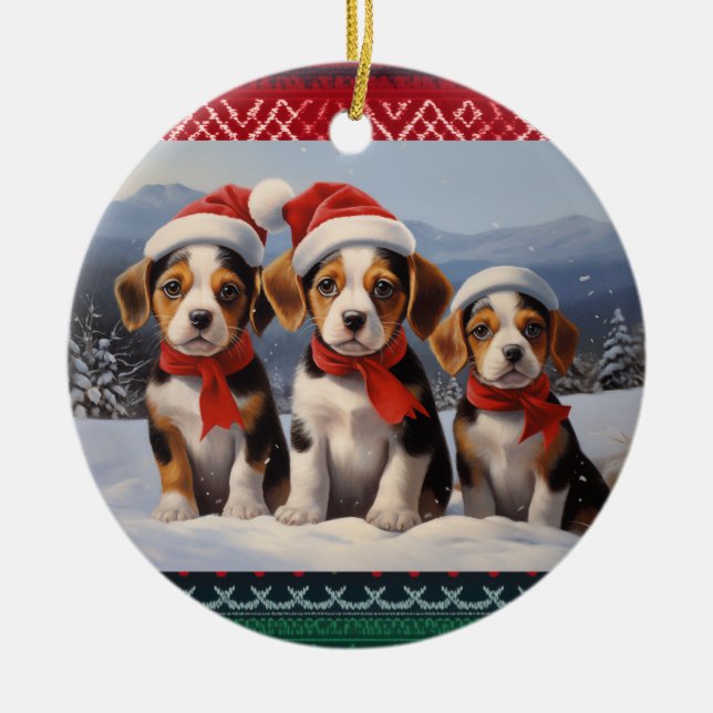 Adorno De Cerámica Beagle Navidades (Frente)