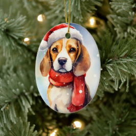 Adorno De Cerámica Beagle Navidades