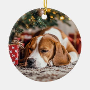 Adorno De Cerámica Beagle Navidades