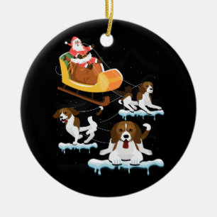 Adorno De Cerámica Beagle Navidades Santa Riding Beagle Reindeer Dog