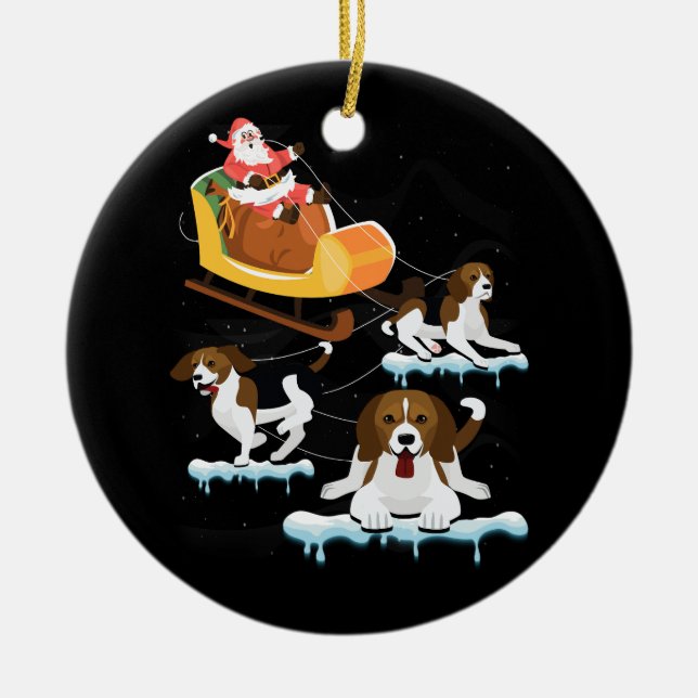 Adorno De Cerámica Beagle Navidades Santa Riding Beagle Reindeer Dog (Frente)