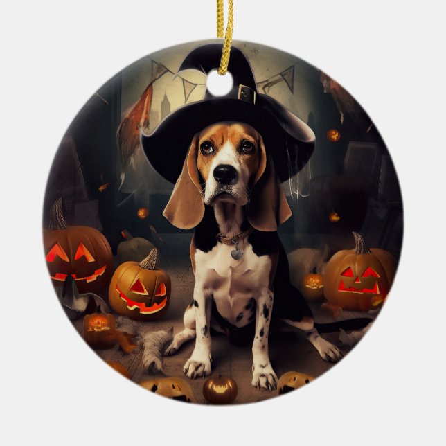 Adorno De Cerámica Beagle Pumpkins Halloween Scary (Frente)