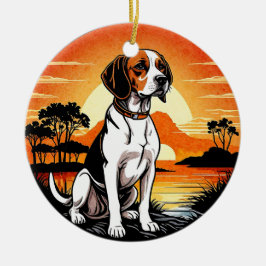 Adorno De Cerámica Beagle Retro Sunset Dog Lover
