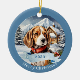 Adorno De Cerámica Beagle Watercolor Dog Navidades