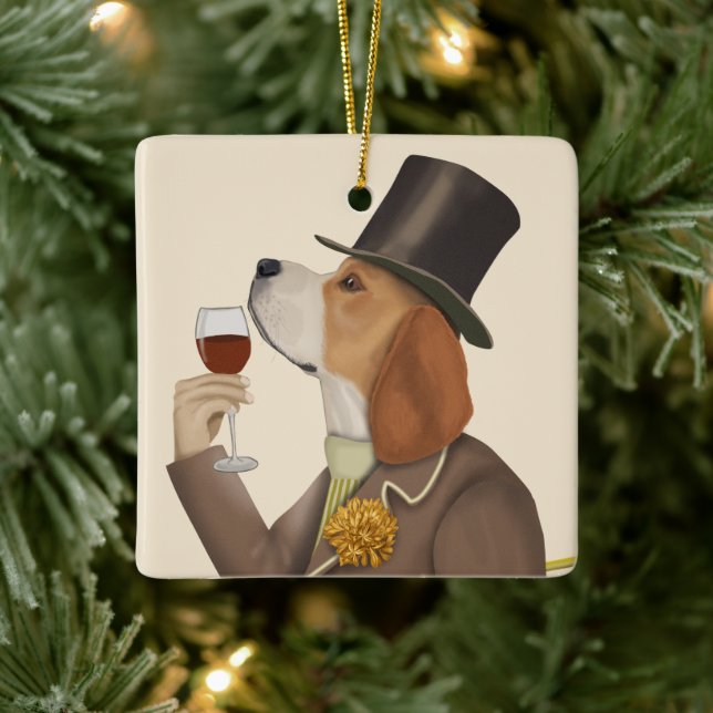 Adorno De Cerámica Beagle Wine Snob (Árbol)