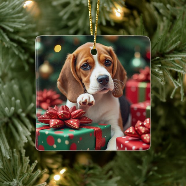 Adorno De Cerámica Beagle Wrapping Gifts Christmas Painting (Árbol)