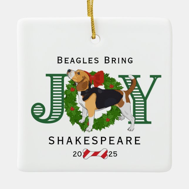Adorno De Cerámica Beagles Bring Joy Wreath (Anverso)