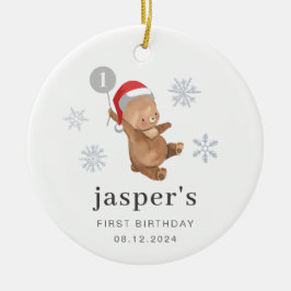 Adorno De Cerámica Bear Balloon Santa Hat