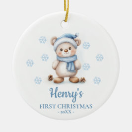 Adorno De Cerámica Bear Cub Personalized Baby's First Christmas