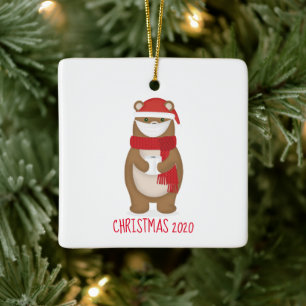 Adorno De Cerámica Bear in Face Mask Christmas 2020