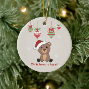 Adorno De Cerámica Bear Merry Christmas Winter Animals Bears Ceramic