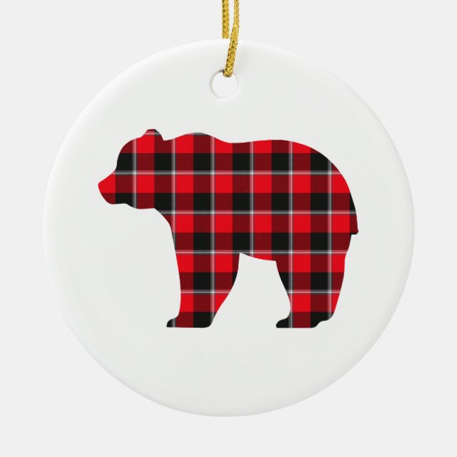 Adorno De Cerámica Bear Shaped Plaid Red Black Buffalo (Frente)