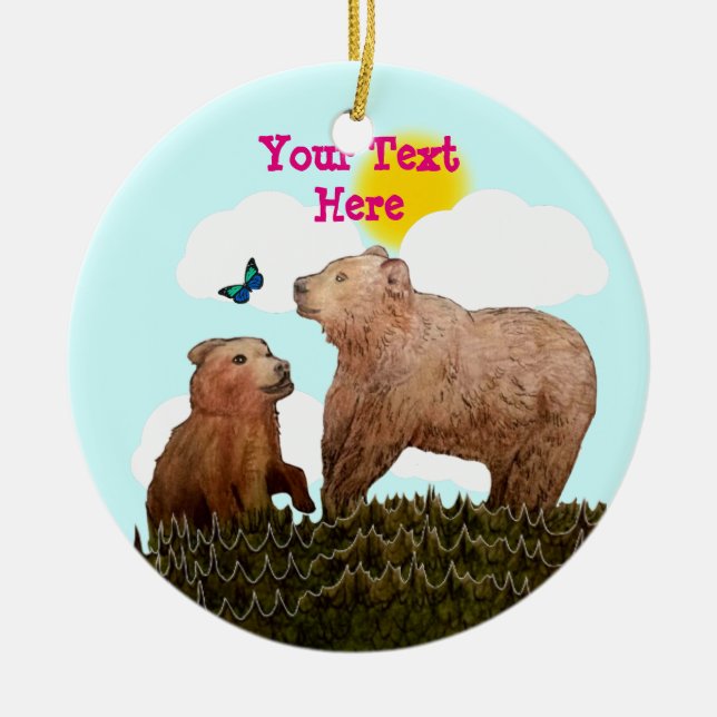 Adorno De Cerámica Bear y madre con mariposa (Frente)