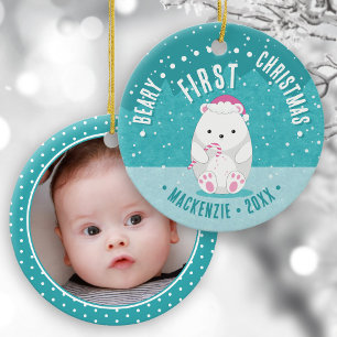 Adorno De Cerámica Beary First Christmas Cual Polar Bear Foto De Bebé