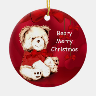 Adorno De Cerámica Beary Merry Christmas Teddy Bear Ornament