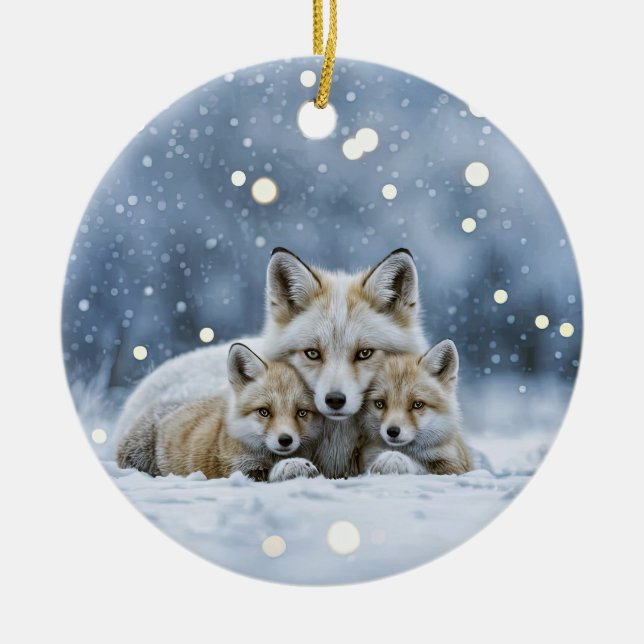 Adorno De Cerámica Beautiful Foxes in Snow Christmas (Frente)