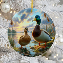Adorno De Cerámica Beautiful Mallard Ducks Keepsake