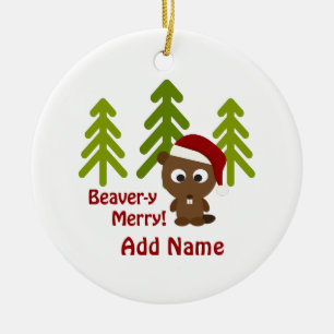 Adorno De Cerámica ¡Beaver-y Merry! Navidades castores