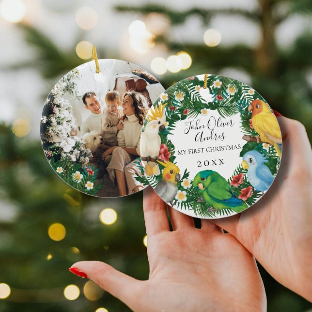 Adorno De Cerámica Bebé 1.ª Primera Navidad Tropical Exótico (Subido por el creador)