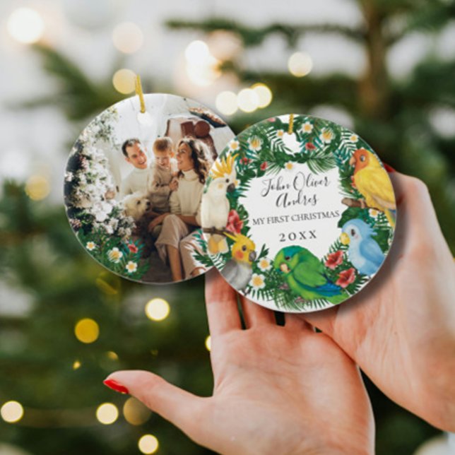 Adorno De Cerámica Bebé 1.ª Primera Navidad Tropical Exótico (Subido por el creador)