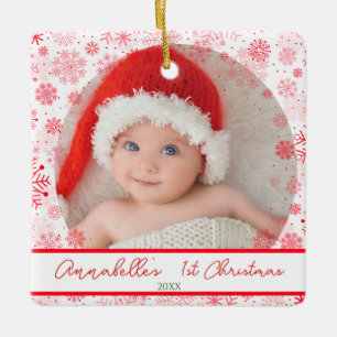 Adorno De Cerámica Bebé 1 Navidades Rojo Copo de Nieve