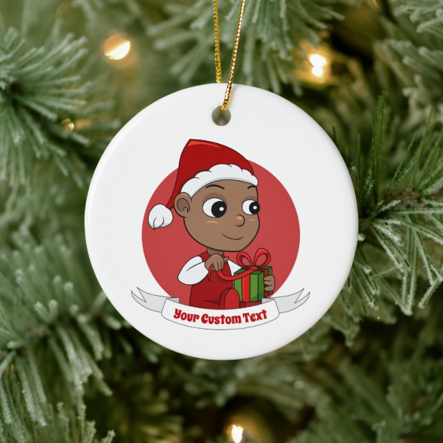 Adorno De Cerámica Bebé afroamericano con sombrero de Papá Noel (Árbol)