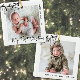 Adorno De Cerámica Bebé blanco negro mi primera foto de Navidad