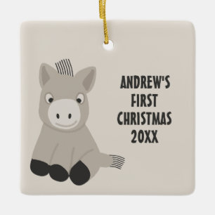 Adorno De Cerámica Bebé burro personalizado primera foto de Navidad