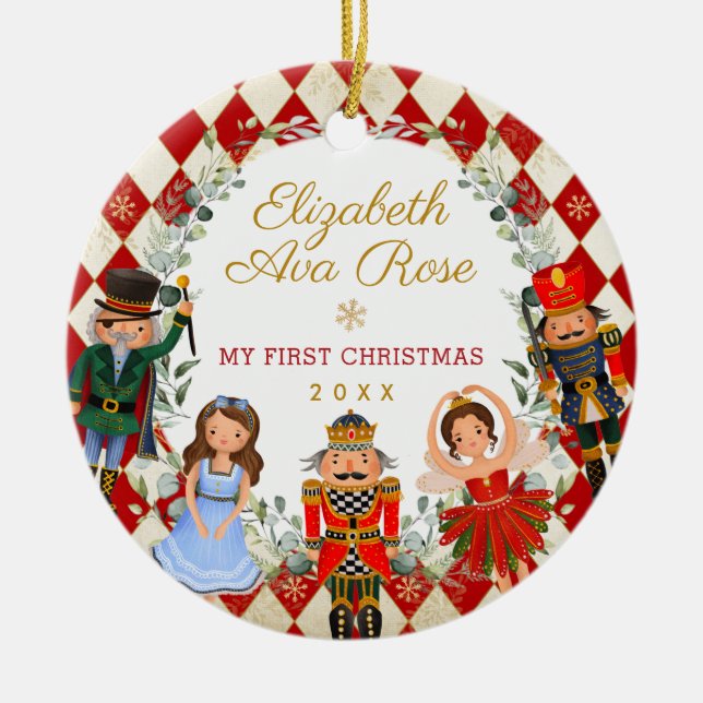 Adorno De Cerámica Bebé caprichoso y caprichoso en primera Navidad (Frente)