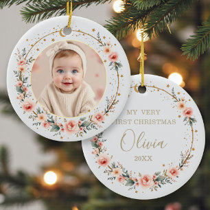 Adorno De Cerámica Bebé Celestial Moderno 1er Navidad Elegante