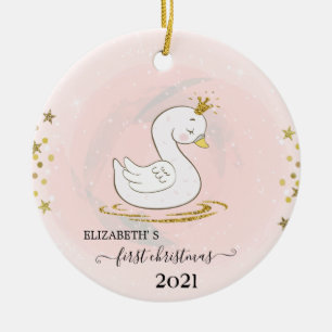 Adorno De Cerámica Bebé cisne de Navidad por primera vez