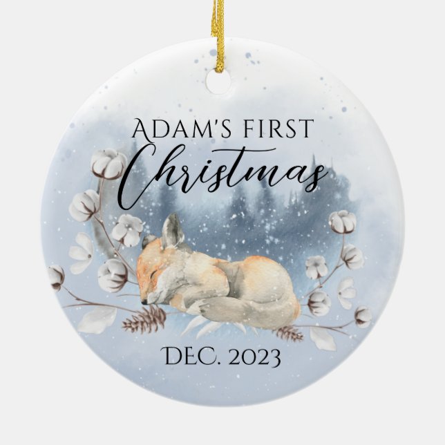 Adorno De Cerámica Bebé de animales de bosque lindo Navidades Foto (Atrás)