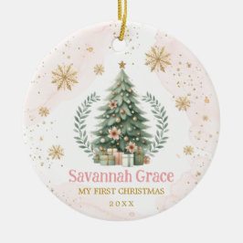 Adorno De Cerámica Bebé de copo de nieve de oro rosado Primer Navidad