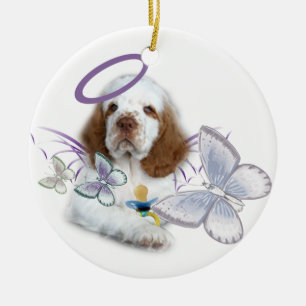 Adorno De Cerámica Bebé del ángel del perro de aguas de Clumber
