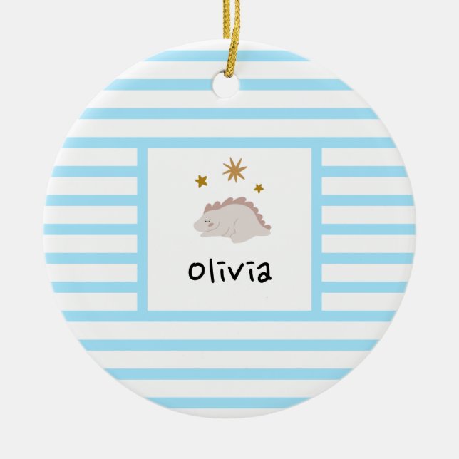 Adorno De Cerámica Bebé dormido rosa Dino | Banda azul de bebé modern (Frente)