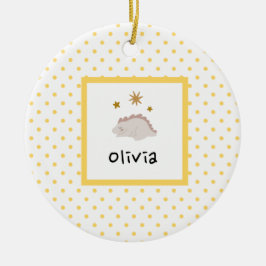 Adorno De Cerámica Bebé dormido rosa Dino | Punto de polka amarillo m