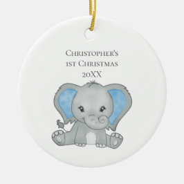 Adorno De Cerámica Bebé elefante azul Navidad 1
