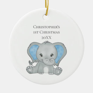Adorno De Cerámica Bebé elefante azul Navidad 1
