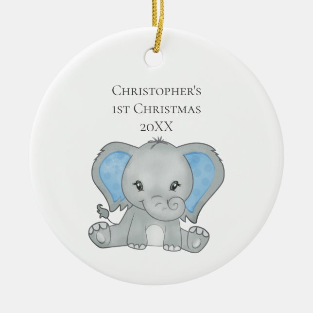 Adorno De Cerámica Bebé elefante azul Navidad 1 (Frente)