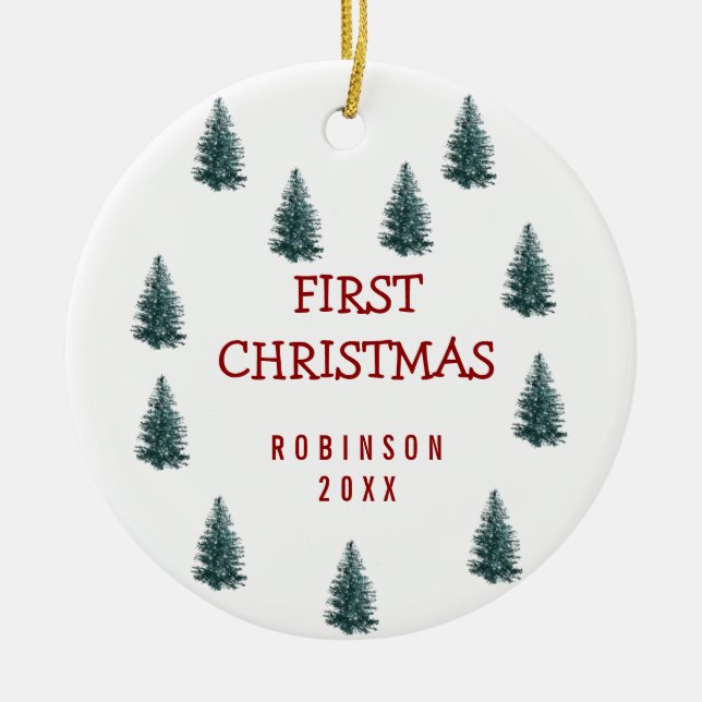 Adorno De Cerámica Bebé elegante moderno primer bebé de Navidad (Frente)