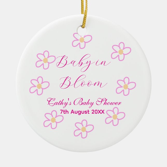 Adorno De Cerámica Bebé en flor rosa ducha bebé simple elegancia (Frente)