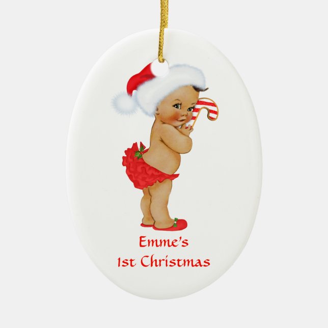 Adorno De Cerámica Bebé étnico primera Navidad Santa Roja (Frente)