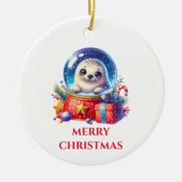 Adorno De Cerámica Bebé Foca Navideño Adorable