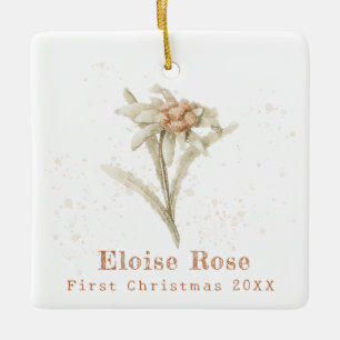 Adorno De Cerámica Bebé fotográfico Primer Edelweiss de Navidad