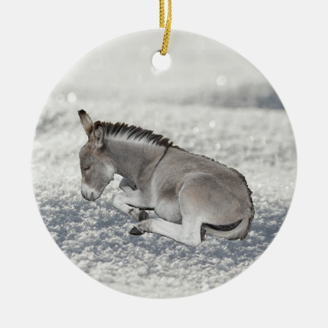 Adorno De Cerámica Bebé gris y burro en la nieve (Frente)