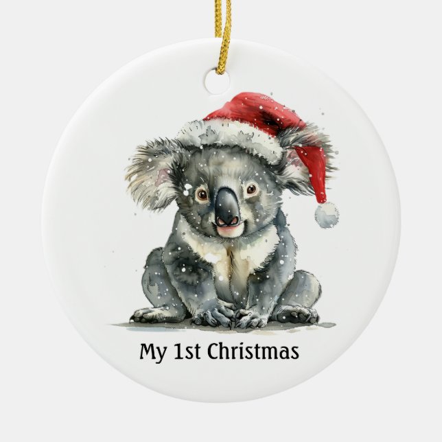 Adorno De Cerámica bebé koala con navidades gorra, personalizable (Frente)