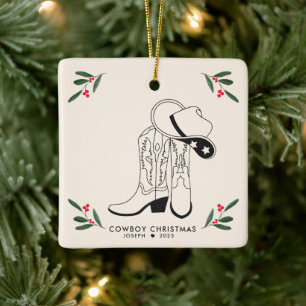 Adorno De Cerámica Bebé lindo Navidades de vaquero botas de vaquero