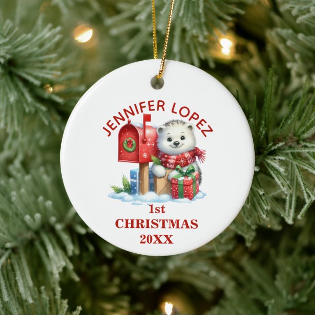 Adorno De Cerámica Bebé lindo oso polar primera Navidad personalizada (Árbol)