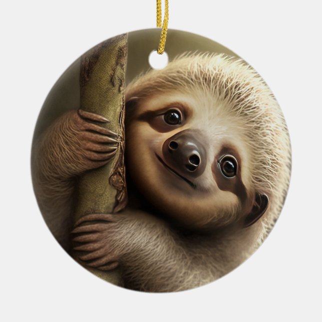 Adorno De Cerámica Bebé lindo Sloth Sonriente Naturaleza animal (Frente)