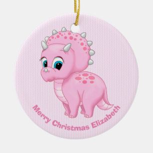Adorno De Cerámica Bebé lindo Triceratops rosado Dinosaurio